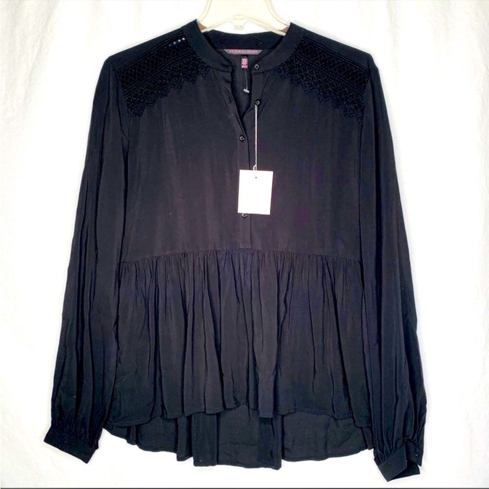 Victoria’s Secret Peasant Top Blouse Black New XS